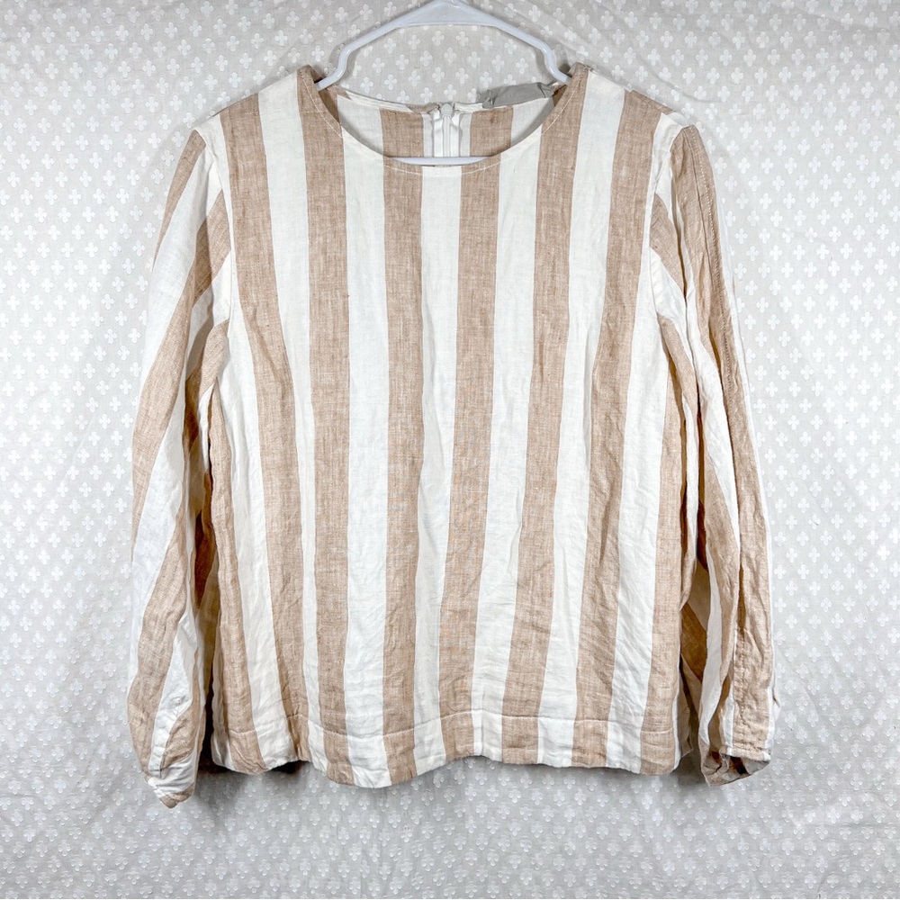 Everlane Tan White Striped‎ Linen Boxy Top - Picture 2 of 7